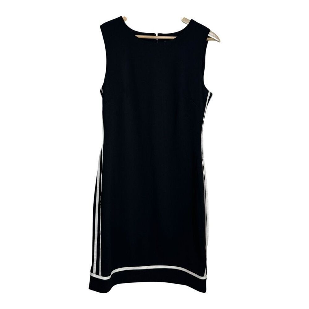 Vince Camuto sleeveless Black dress‎ white  trim office dress size 8